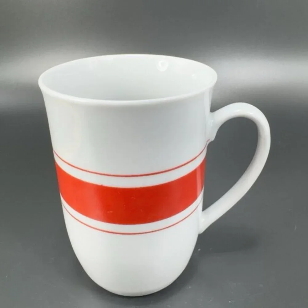Vintage Leonard White Ceramic Coffee Mug Cup Set 2 Red Orange Band Mugs Cups Set